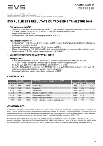 Thumbnail EVS Broadcast Equipment Quarterly Report 2016-q3