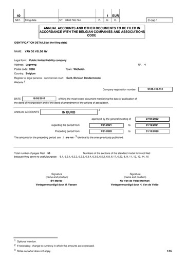 Thumbnail Van de Velde Financial Statement 2021
