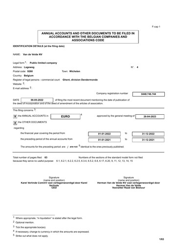 Thumbnail Van de Velde Financial Statement 2022