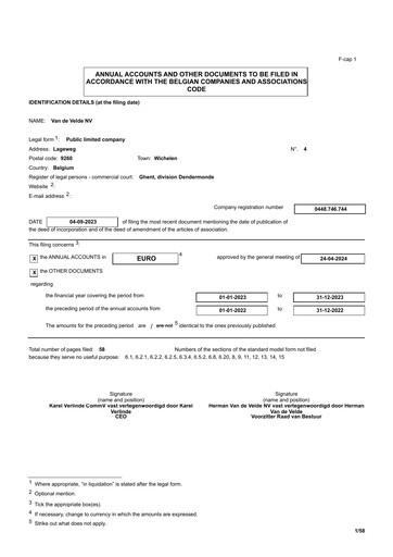 Thumbnail Van de Velde Financial Statement 2023