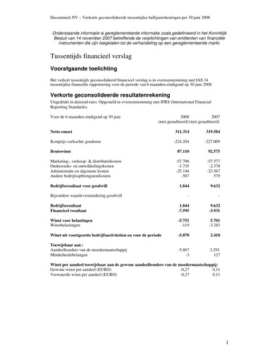 Thumbnail Deceuninck Half-year Report 2008-h1