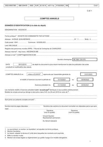 Miniature Ascencio Rapport financier 2022