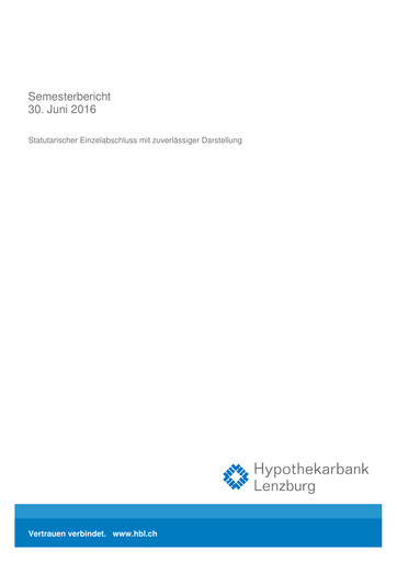 Miniature Hypothekarbank Lenzburg Rapport semestriel 2016-h1