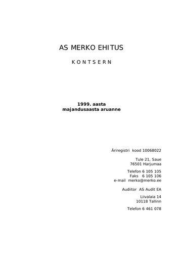 Thumbnail AS Merko Ehitus Annual Report 1999