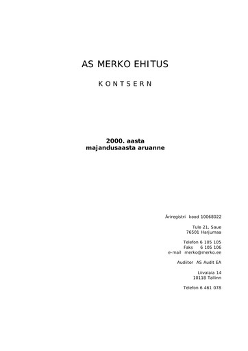 Thumbnail AS Merko Ehitus Annual Report 2000