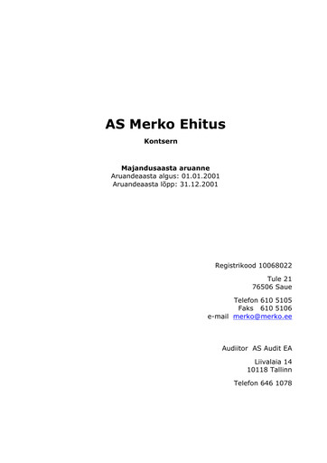 Thumbnail AS Merko Ehitus Annual Report 2001