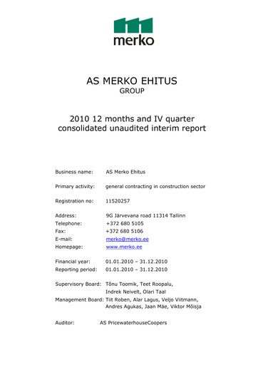 Thumbnail AS Merko Ehitus Financial Report 2010