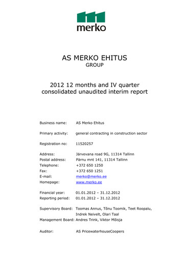 Thumbnail AS Merko Ehitus Financial Report 2012