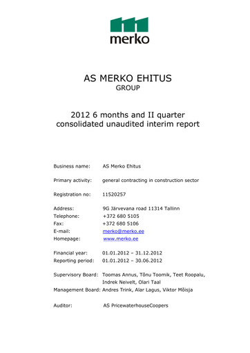 Thumbnail AS Merko Ehitus Half-year Report 2012-h1