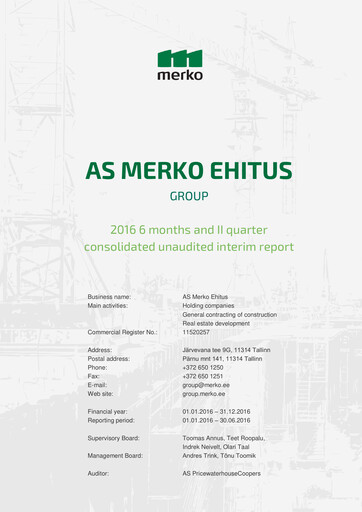 Thumbnail AS Merko Ehitus Half-year Report 2016-h1