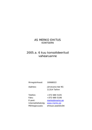 Thumbnail AS Merko Ehitus Half-year Report 2005-h1