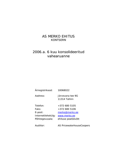 Thumbnail AS Merko Ehitus Half-year Report 2006-h1