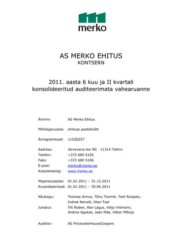 Thumbnail AS Merko Ehitus Half-year Report 2011-h1