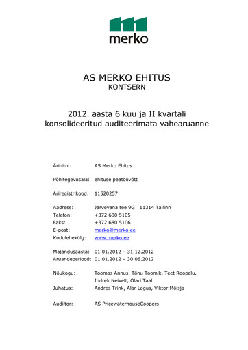 Thumbnail AS Merko Ehitus Half-year Report 2012-h1