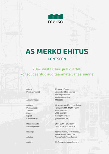 Thumbnail AS Merko Ehitus Half-year Report 2014-h1