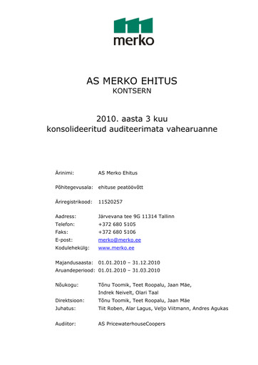 Thumbnail AS Merko Ehitus Quarterly Report 2010-q1
