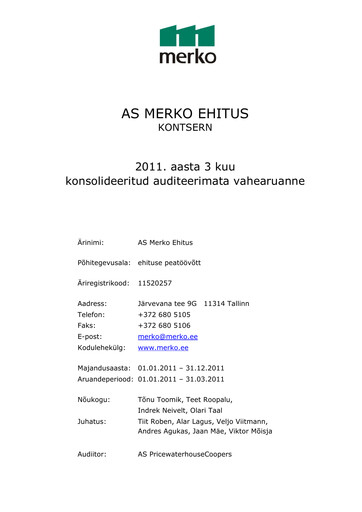 Thumbnail AS Merko Ehitus Quarterly Report 2011-q1