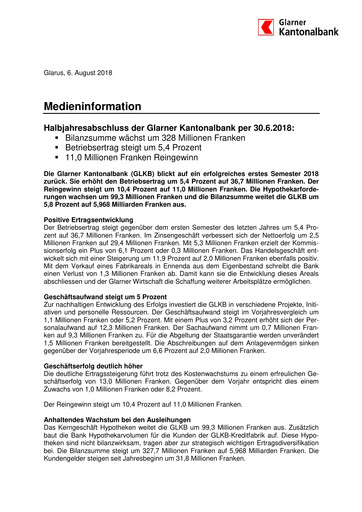Thumbnail Glarner Kantonalbank Half-year Report 2018-h1