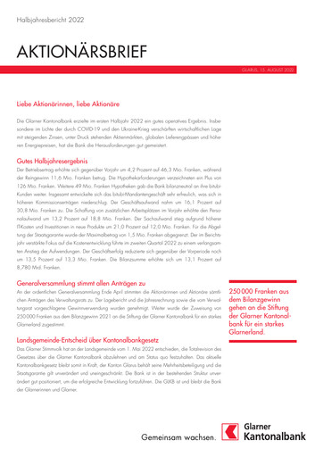 Thumbnail Glarner Kantonalbank Half-year Report 2022-h1