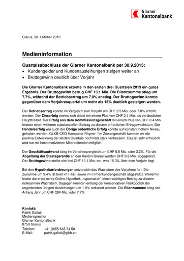 Vorschaubild Glarner Kantonalbank Quartalsbericht 2013-q3