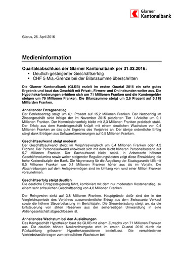 Vorschaubild Glarner Kantonalbank Quartalsbericht 2016-q1