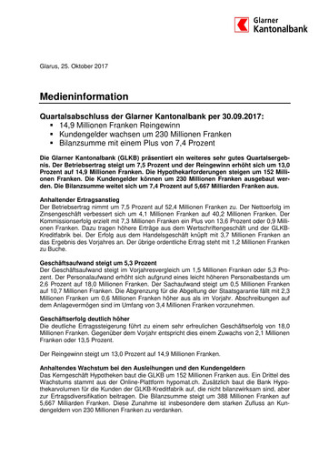 Vorschaubild Glarner Kantonalbank Quartalsbericht 2017-q3