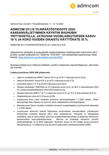Thumbnail Admicom Oyj Financial Report 2024