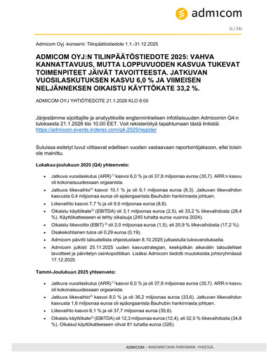 Thumbnail Admicom Oyj Financial Report 2025
