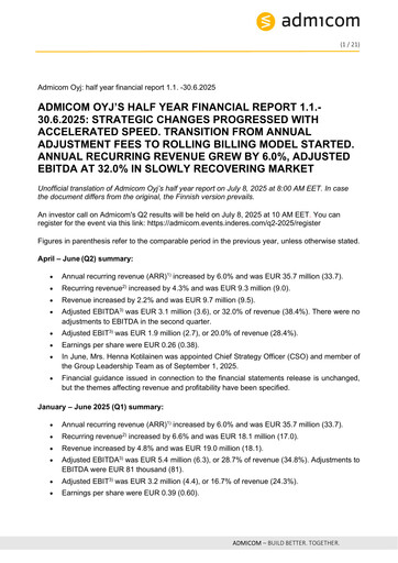 Thumbnail Admicom Oyj Half-year Report 2025-h1