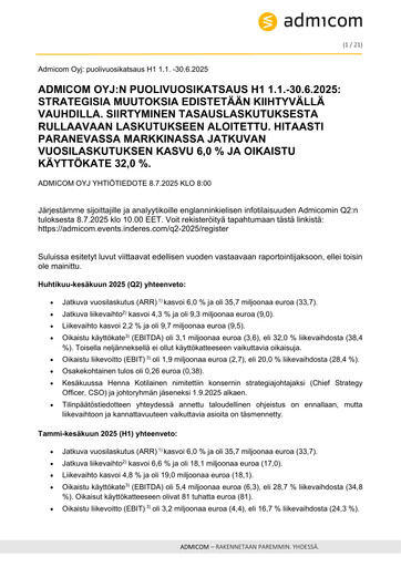 Thumbnail Admicom Oyj Half-year Report 2025-h1