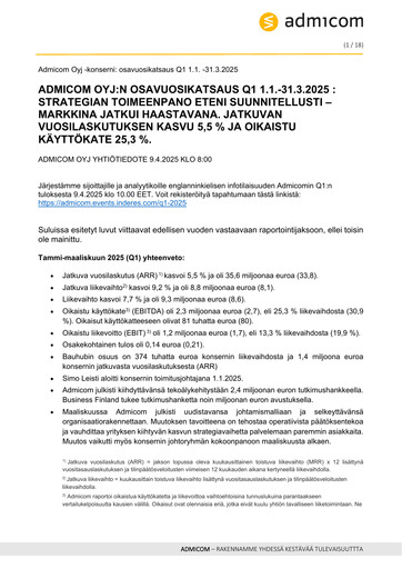 Thumbnail Admicom Oyj Quarterly Report 2025-q1
