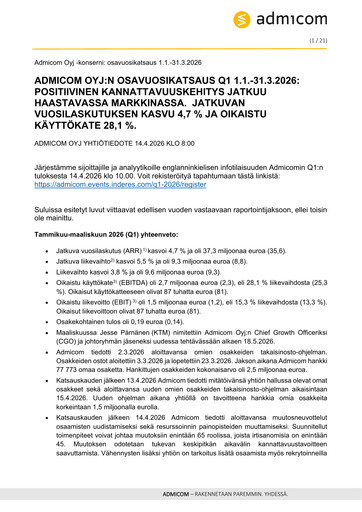 Thumbnail Admicom Oyj Quarterly Report 2026-q1