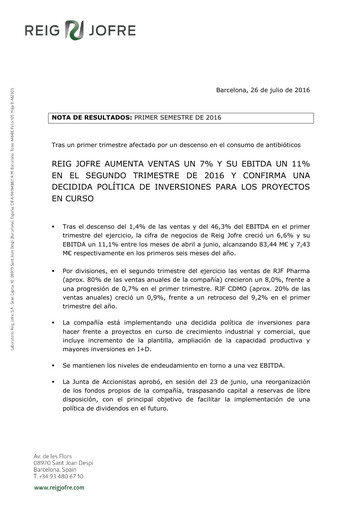 Thumbnail Laboratorio Reig Jofre Half-year Report 2016-h1