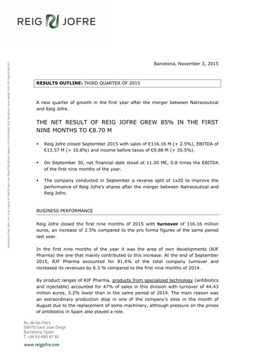 Thumbnail Laboratorio Reig Jofre Quarterly Report 2015-q3