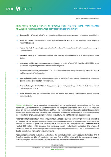 Thumbnail Laboratorio Reig Jofre Quarterly Report 2025-q3