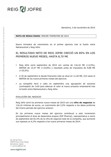 Thumbnail Laboratorio Reig Jofre Quarterly Report 2015-q3