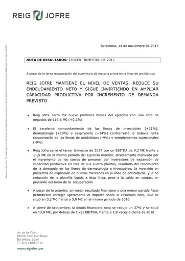 Thumbnail Laboratorio Reig Jofre Quarterly Report 2017-q3
