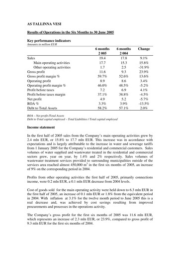 Thumbnail AS Tallinna Vesi Half-year Report 2005-h1