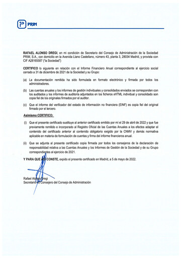 Thumbnail Prim, S.A. Financial Report 2021