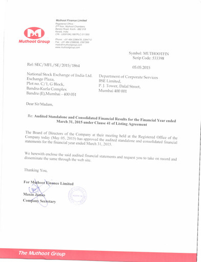 Vorschaubild Muthoot Finance
 Quartalsbericht 2015-q4