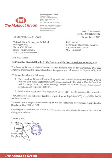 Thumbnail Muthoot Finance
 Quarterly Report 2016-q2