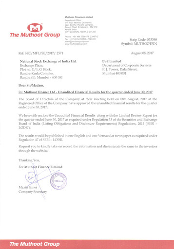 Vorschaubild Muthoot Finance
 Quartalsbericht 2017-q1