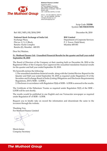 Thumbnail Muthoot Finance
 Quarterly Report 2018-q2