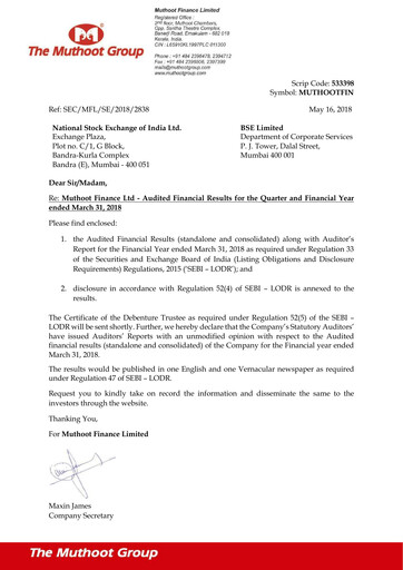 Vorschaubild Muthoot Finance
 Quartalsbericht 2018-q4