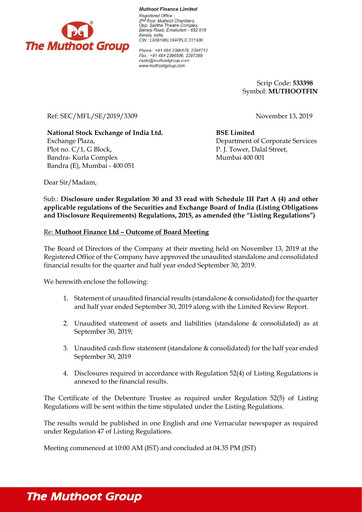 Vorschaubild Muthoot Finance
 Quartalsbericht 2019-q2