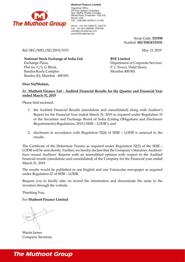 Vorschaubild Muthoot Finance
 Quartalsbericht 2019-q4