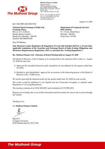 Vorschaubild Muthoot Finance
 Quartalsbericht 2020-q1