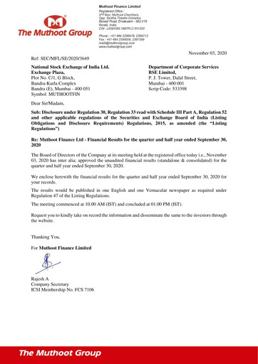 Vorschaubild Muthoot Finance
 Quartalsbericht 2020-q2