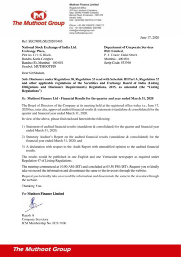 Vorschaubild Muthoot Finance
 Quartalsbericht 2020-q4