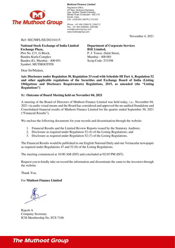 Vorschaubild Muthoot Finance
 Quartalsbericht 2021-q2